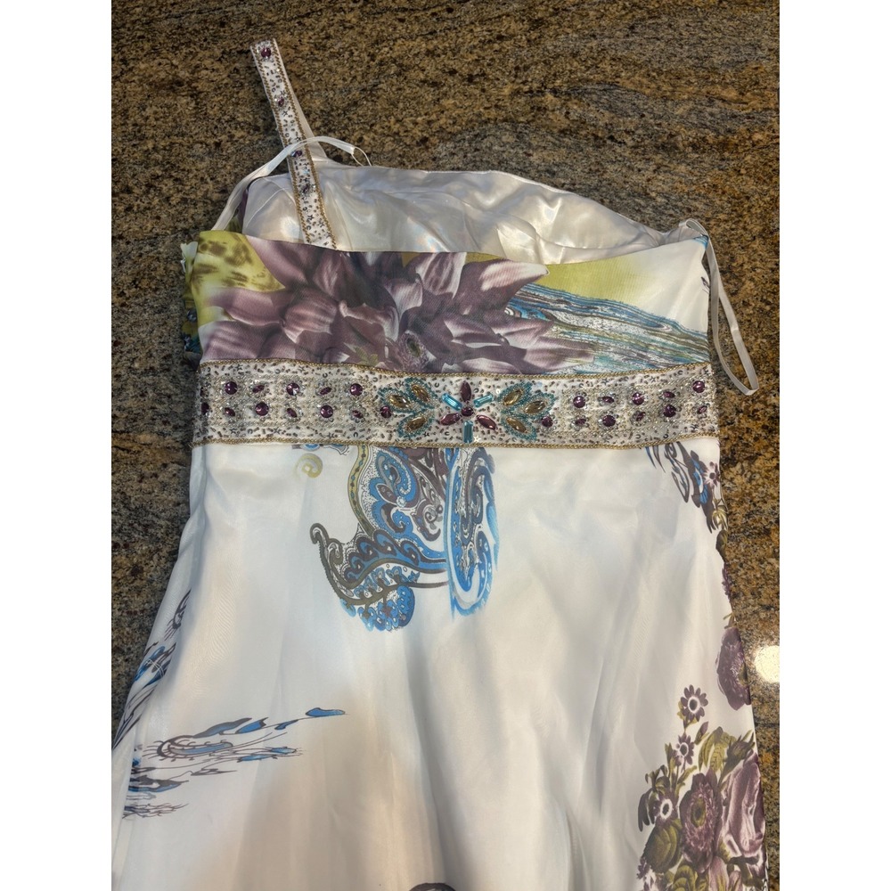 Dancing Queen Embellished One Shoulder Maxi Dress Floral Print White XXL - Picture 11 of 13